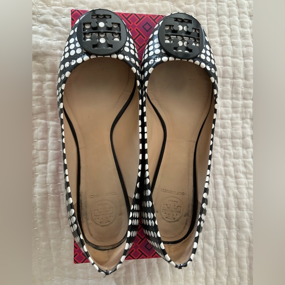 Tory Burch Small Marple Dot Reva Ballet Flat: Black & Ivory - Picture 2 of 16